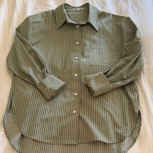 Reformation Olive Green Striped Button Down Shirt